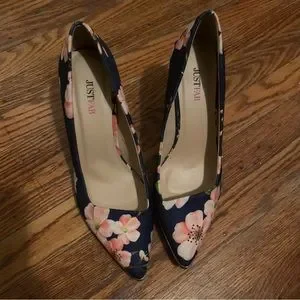 JustFab Shoes Navy And Pink Floral Heels Poshmark